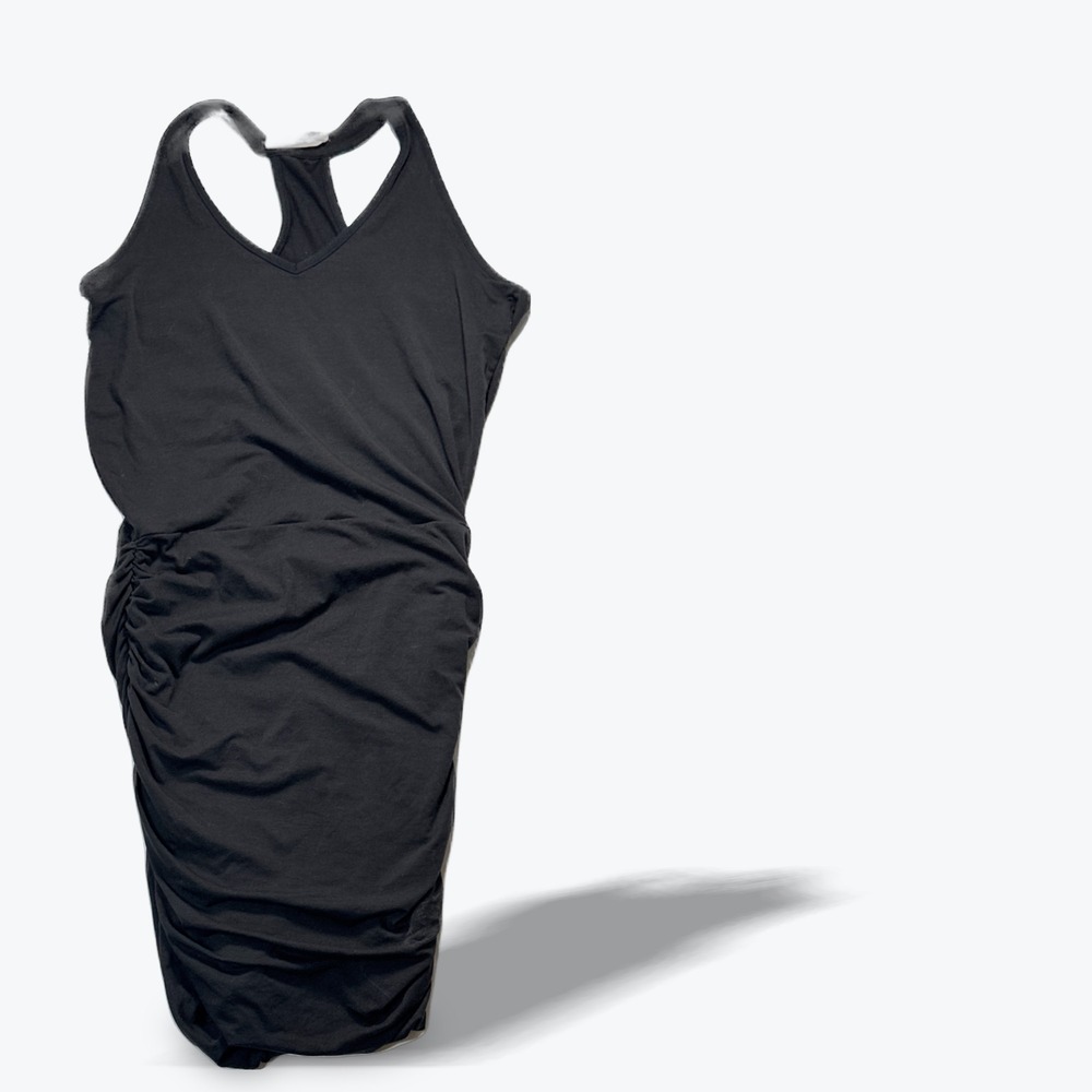 Athleta Dress Racerback Ruched Bodycon V Neck Black Womens Size Medium Everyday